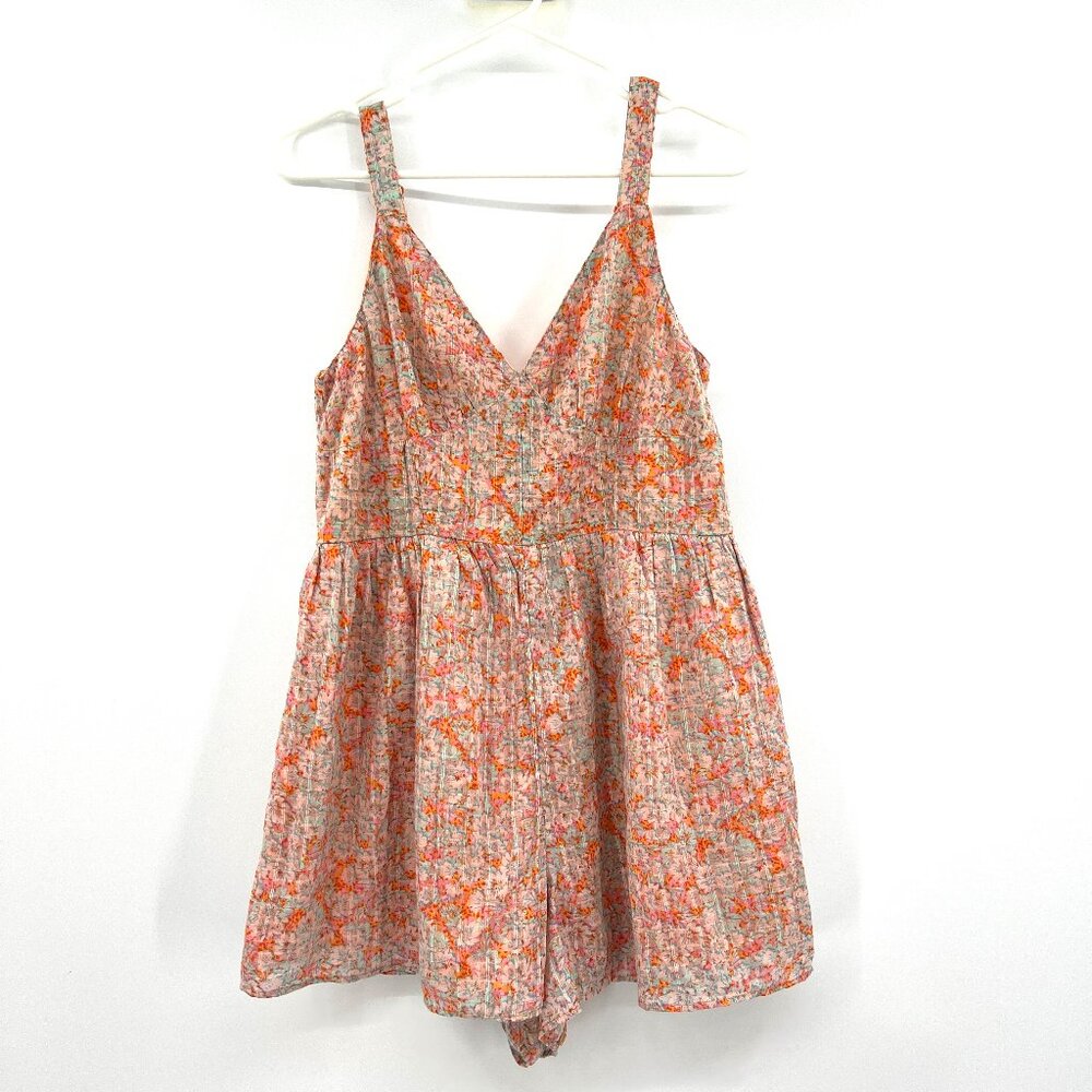American Eagle 100% Cotton Floral Orange Romper Women's Large